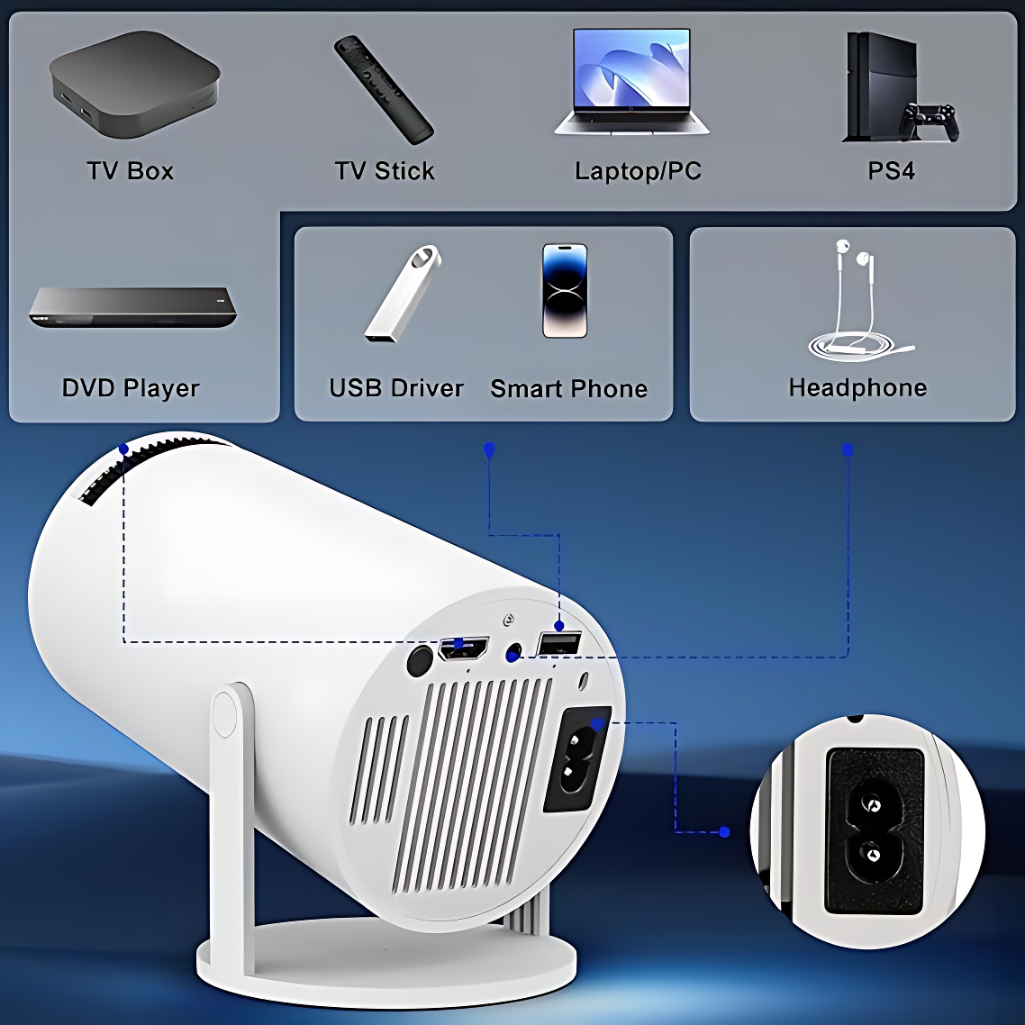 Portable Projector, Projector with Remote Control, Android Wifi Bluetooth